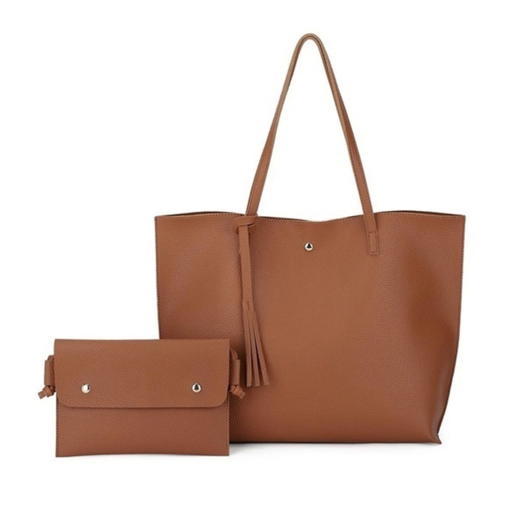 Women's Faux PU Leather Tote Shoulder Purses Bag with matching Wallet Handbag